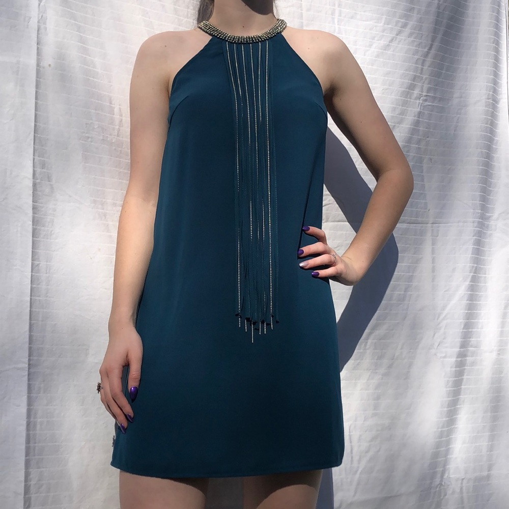 Dark aqua mini dress with sparkles